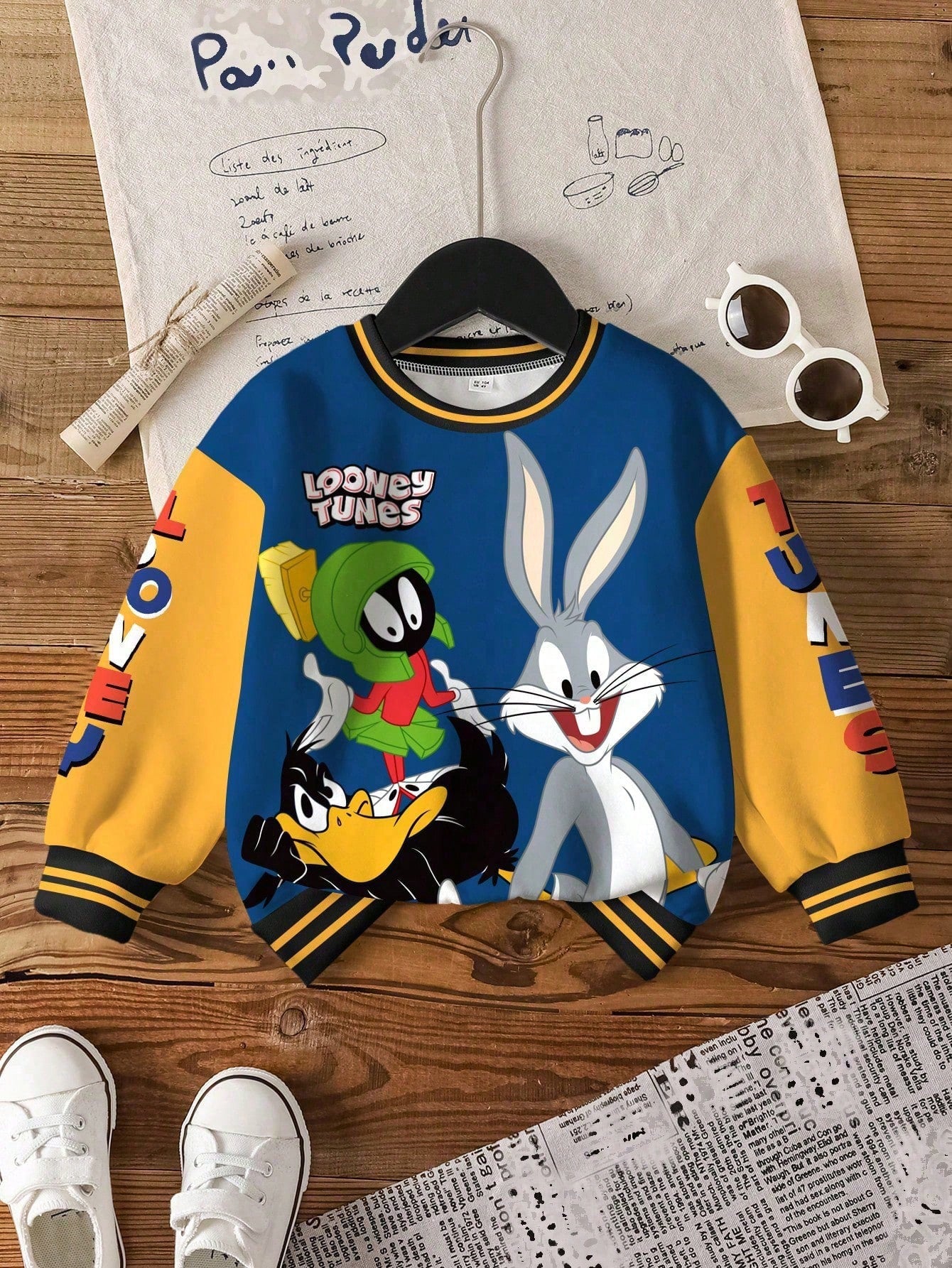 LOONEY TUNES X Baby Boy Casual Colorblock Letter & Cartoon Graphic Crew Neck Sweatshirt, Autumn