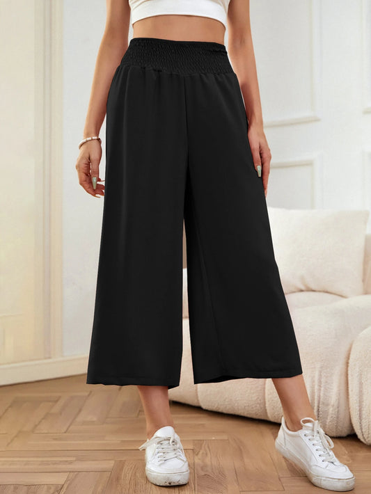 Louniche LUNE Shirred Waist Wide Leg Pants,Teacher Outfits For Women