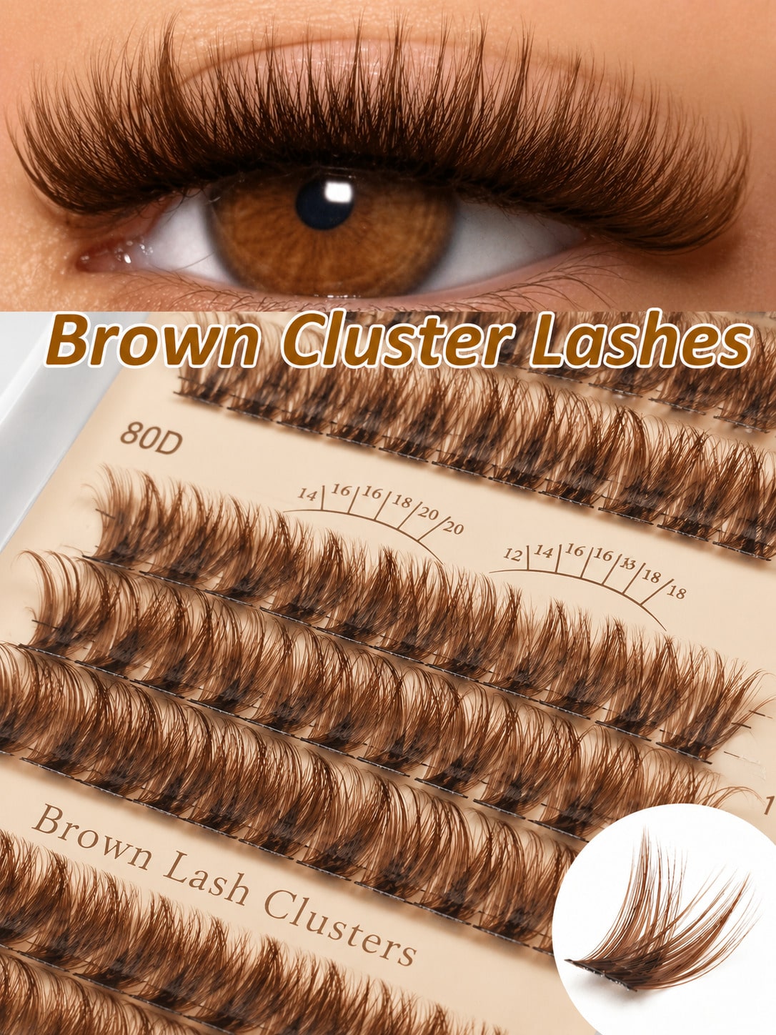 [Lowest Price In 30 Days]240pcs 60+80+100D-Curl Fluffy Brown Colored Lightweight Cluster False Eyelashes, Thick & Voluminous Individual Lashes, Natural Brown Makeup, Soft & Comfortable, Suitable Eyela