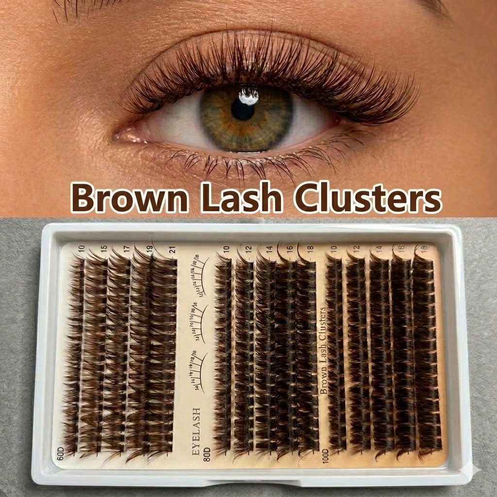 [Lowest Price In 30 Days]240pcs 60+80+100D-Curl Fluffy Brown Colored Lightweight Cluster False Eyelashes, Thick & Voluminous Individual Lashes, Natural Brown Makeup, Soft & Comfortable, Suitable Eyela