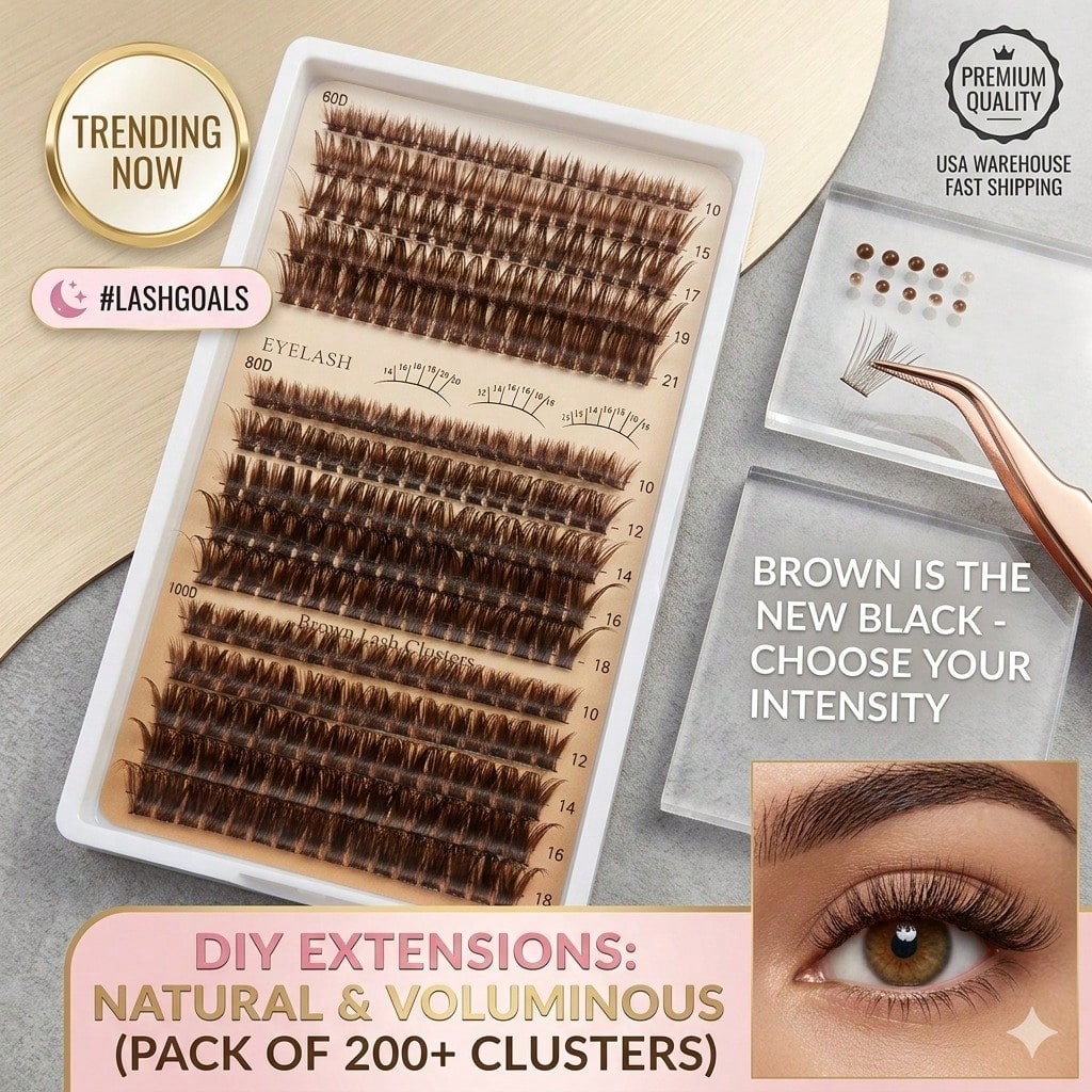 [Lowest Price In 30 Days]240pcs 60+80+100D-Curl Fluffy Brown Colored Lightweight Cluster False Eyelashes, Thick & Voluminous Individual Lashes, Natural Brown Makeup, Soft & Comfortable, Suitable Eyela