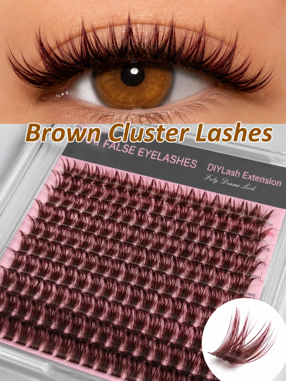 [Lowest Price In 30 Days]240pcs 60+80+100D-Curl Fluffy Brown Colored Lightweight Cluster False Eyelashes, Thick & Voluminous Individual Lashes, Natural Brown Makeup, Soft & Comfortable, Suitable Eyela