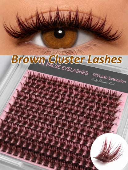 [Lowest Price In 30 Days]240pcs 60+80+100D-Curl Fluffy Brown Colored Lightweight Cluster False Eyelashes, Thick & Voluminous Individual Lashes, Natural Brown Makeup, Soft & Comfortable, Suitable Eyela