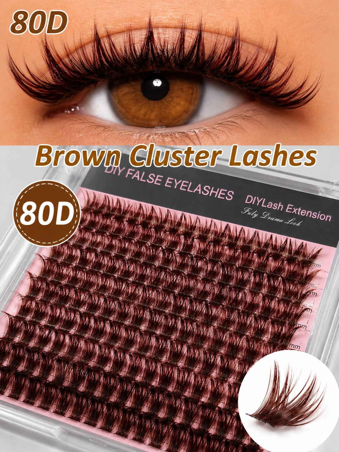[Lowest Price In 30 Days]240pcs 60+80+100D-Curl Fluffy Brown Colored Lightweight Cluster False Eyelashes, Thick & Voluminous Individual Lashes, Natural Brown Makeup, Soft & Comfortable, Suitable Eyela