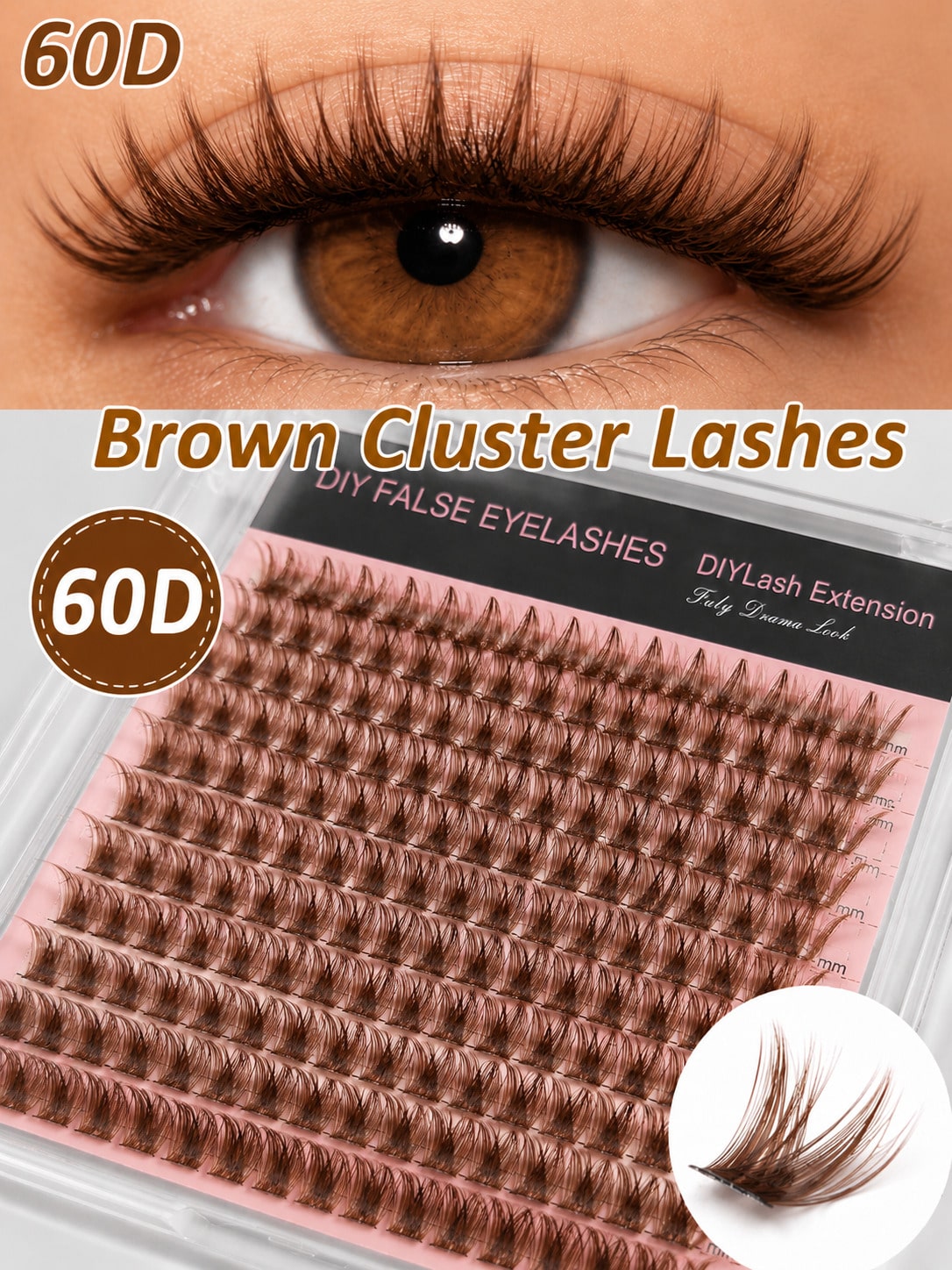 [Lowest Price In 30 Days]240pcs 60+80+100D-Curl Fluffy Brown Colored Lightweight Cluster False Eyelashes, Thick & Voluminous Individual Lashes, Natural Brown Makeup, Soft & Comfortable, Suitable Eyela
