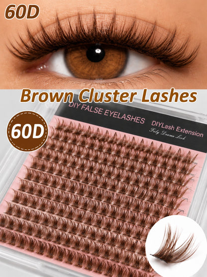 [Lowest Price In 30 Days]240pcs 60+80+100D-Curl Fluffy Brown Colored Lightweight Cluster False Eyelashes, Thick & Voluminous Individual Lashes, Natural Brown Makeup, Soft & Comfortable, Suitable Eyela