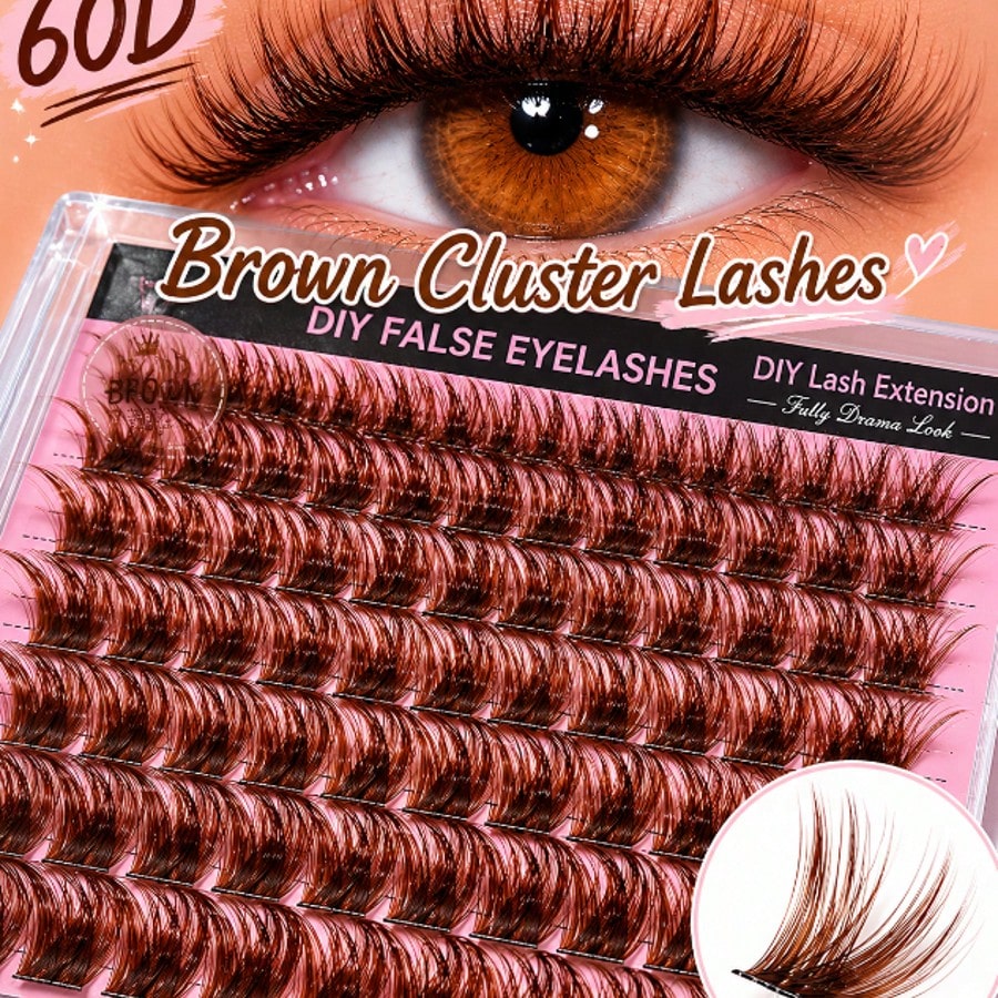 [Lowest Price In 30 Days]240pcs 60+80+100D-Curl Fluffy Brown Colored Lightweight Cluster False Eyelashes, Thick & Voluminous Individual Lashes, Natural Brown Makeup, Soft & Comfortable, Suitable Eyela
