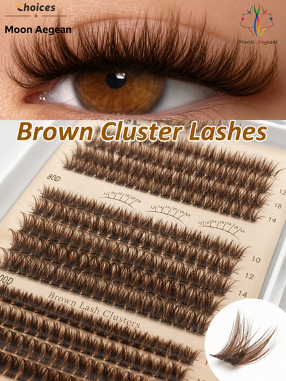 [Lowest Price In 30 Days]240pcs 60+80+100D-Curl Fluffy Brown Colored Lightweight Cluster False Eyelashes, Thick & Voluminous Individual Lashes, Natural Brown Makeup, Soft & Comfortable, Suitable Eyela