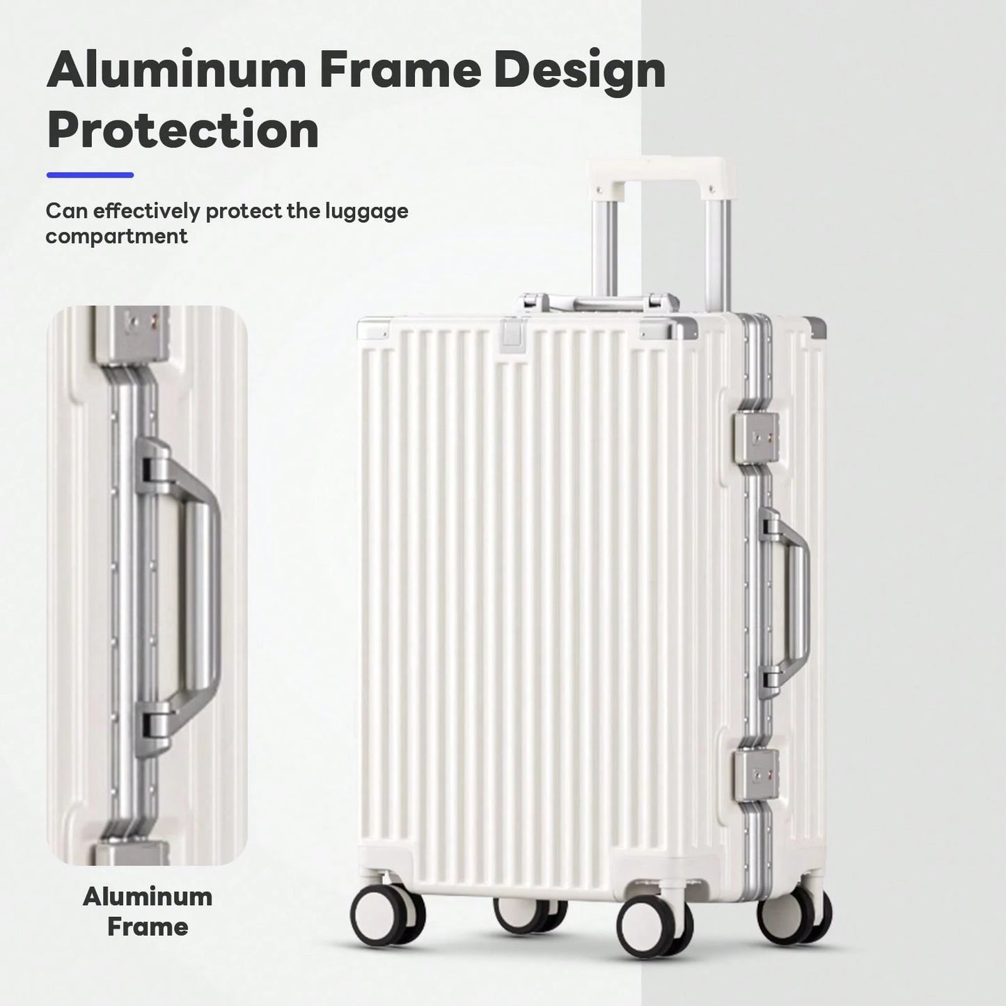 Luggage Set 20/24 Aluminum Frame Luggage Set With Cup Holder & Charge TSA Lock,Hardshell Zipperless Design Carry On And Checked Luggage Unisex (Model A – Black 20inch)