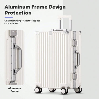 Luggage Set 20/24 Aluminum Frame Luggage Set With Cup Holder & Charge TSA Lock,Hardshell Zipperless Design Carry On And Checked Luggage Unisex (Model A – Black 20inch)