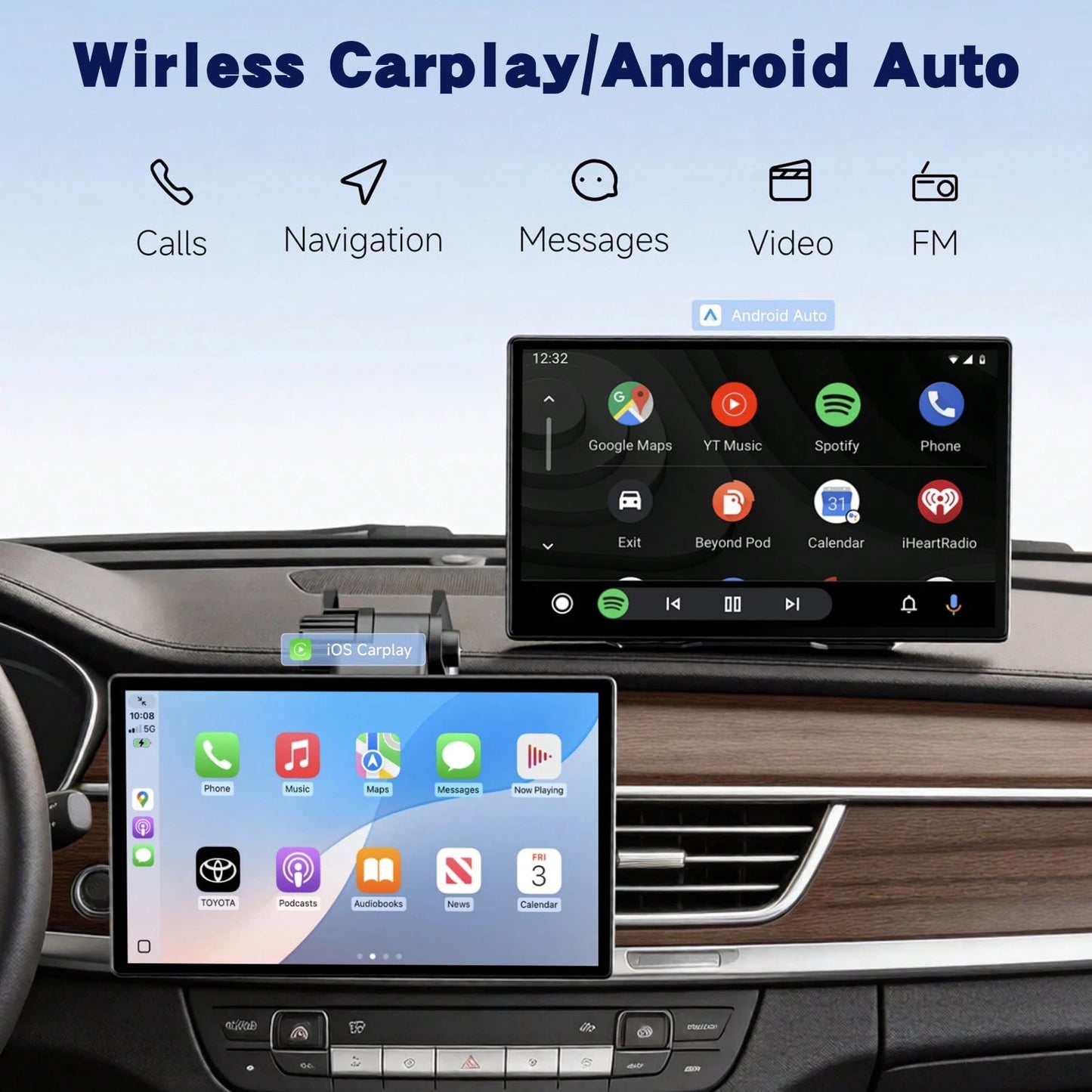LULUYOUTH 9-Inch CarPlay Screen For Car- Portable Multimedia Player With OTA Updates, Backup Camera, Mirror Link, Voice Control, GPS Navigation & FM/AUX- Supports Apple CarPlay & Android Auto