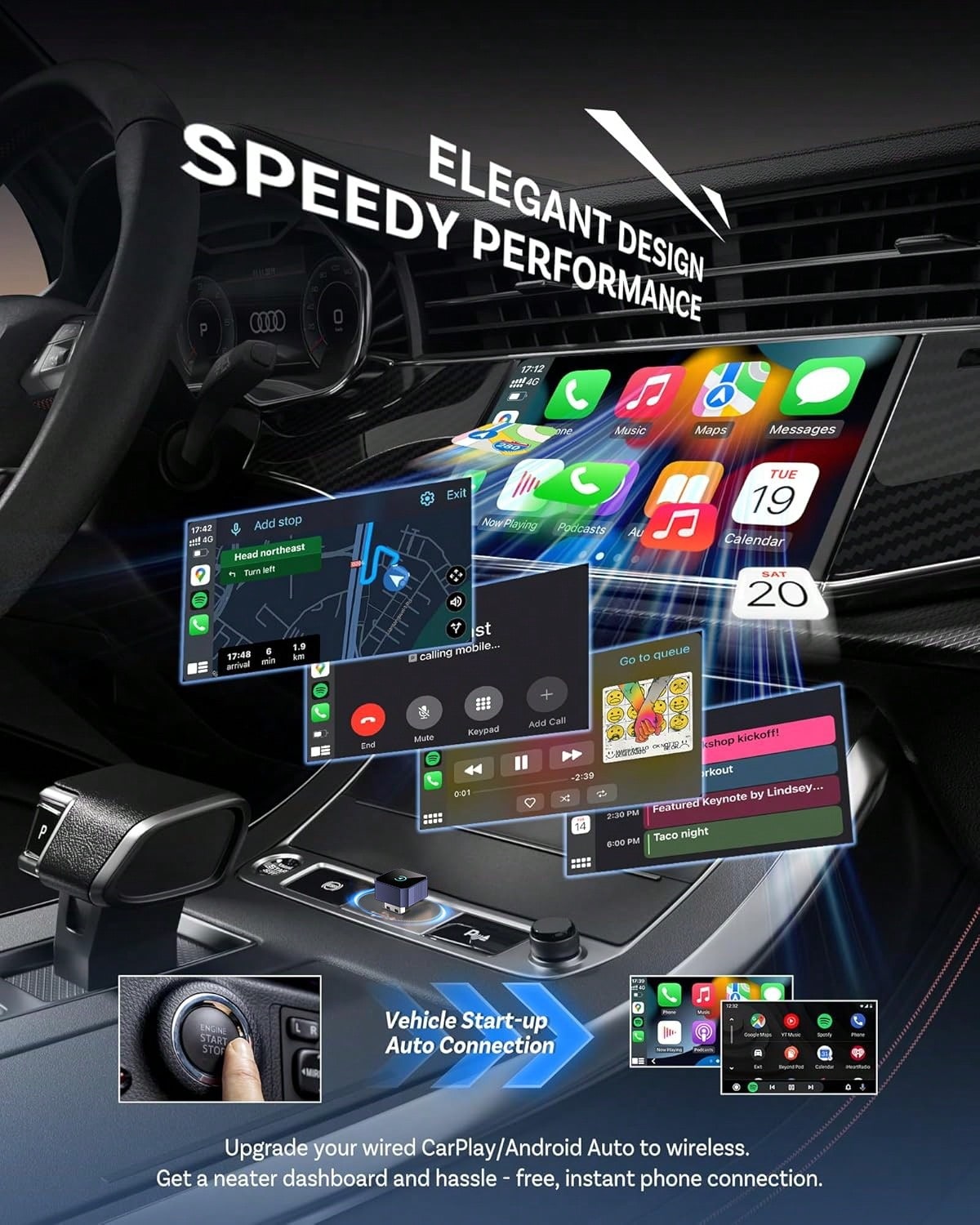 LULUYOUTH Wireless CarPlay Adapter, Plug & Play For Factory Wired CarPlay & Android Auto, Screen Mirroring, IOS & Android, USB-A To USB-C Included