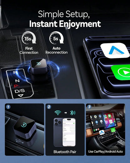 LULUYOUTH Wireless CarPlay Adapter, Plug & Play For Factory Wired CarPlay & Android Auto, Screen Mirroring, IOS & Android, USB-A To USB-C Included