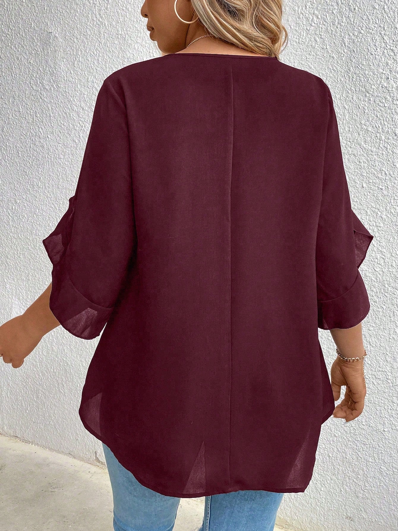 LUNE CURVE Plus Size Women's Solid Color Round Neck Shirt Fall