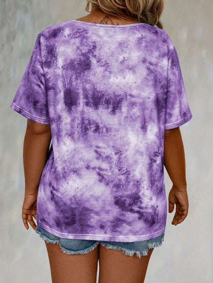 LUNE CURVE Plus Tie Dye Lace Up Front Tee Graphic Tees Women Tops