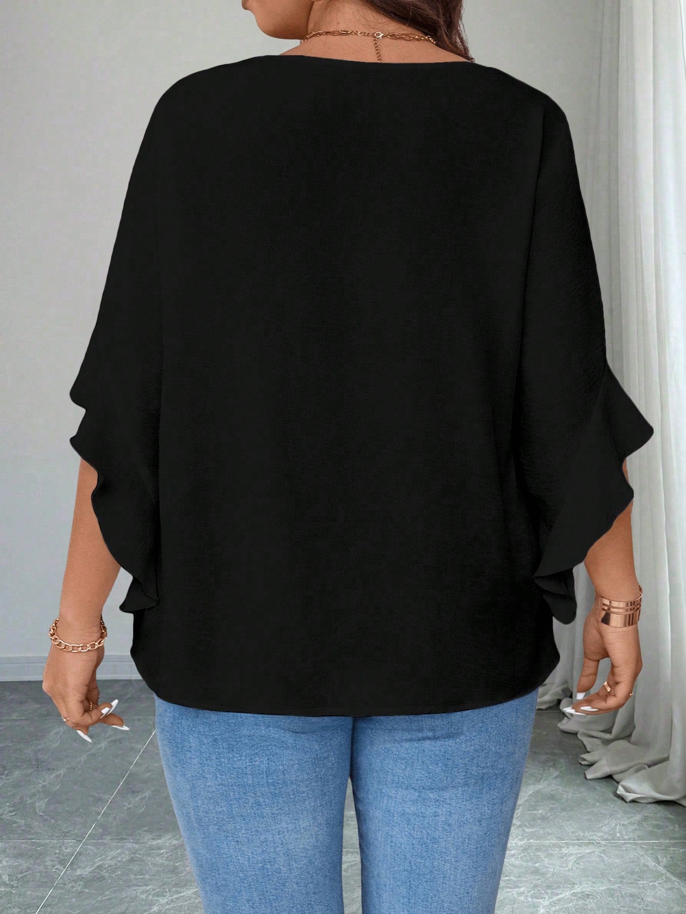 LUNE Plus Size Women Casual Holiday Ruffle Sleeve Blouse