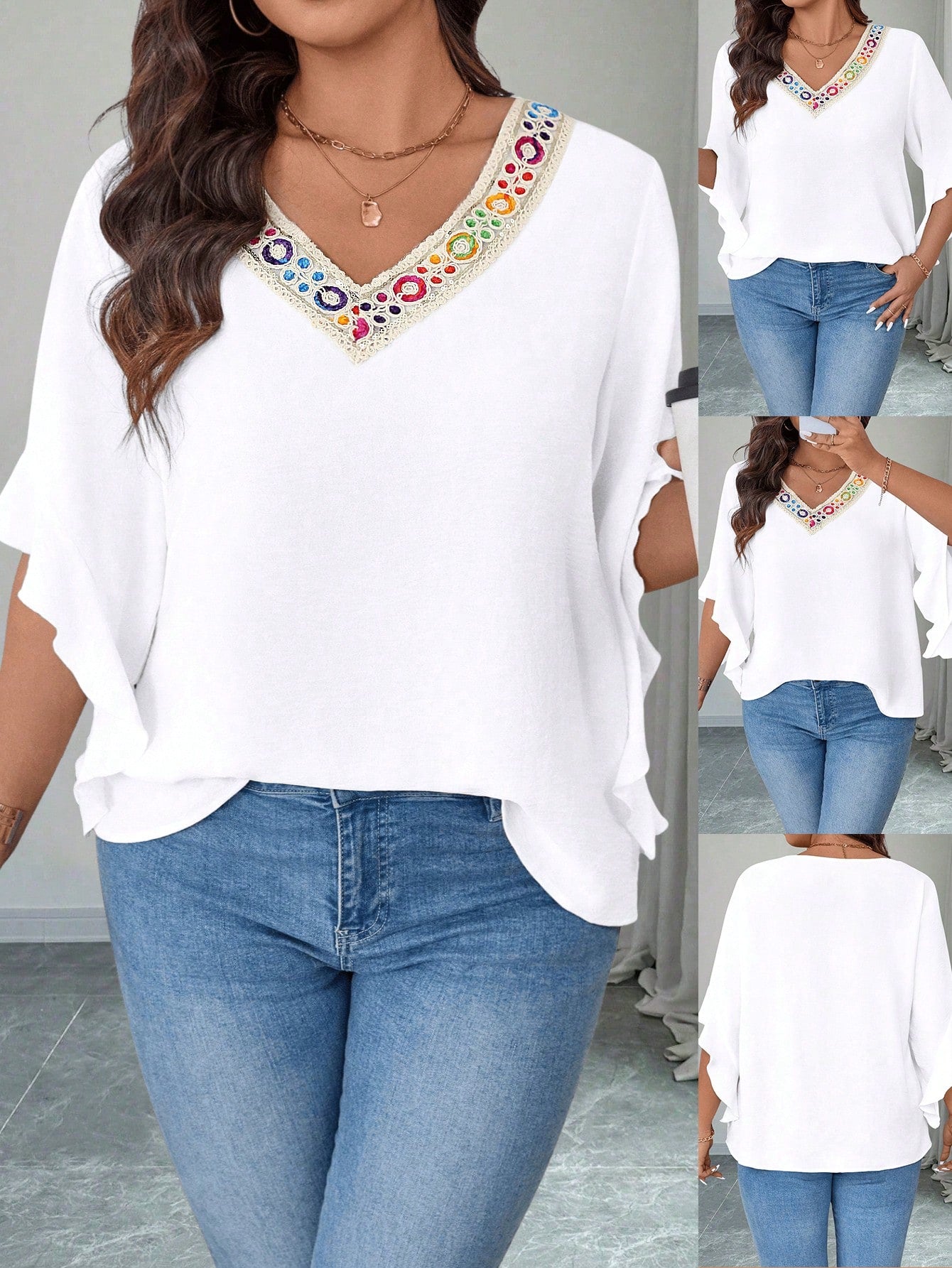 LUNE Plus Size Women Casual Holiday Ruffle Sleeve Blouse