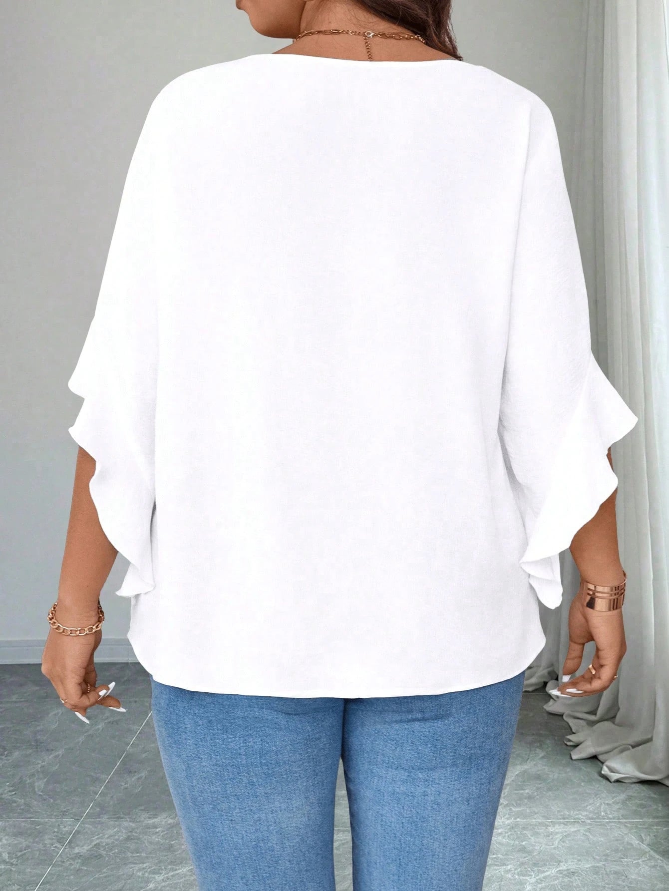 LUNE Plus Size Women Casual Holiday Ruffle Sleeve Blouse