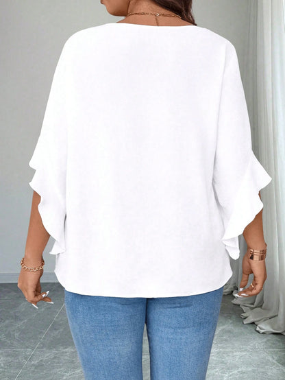 LUNE Plus Size Women Casual Holiday Ruffle Sleeve Blouse