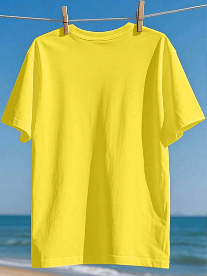 LUNE Smiling Sun "BE THE SUNSHINE" Beach Vacation Style Printed Casual Cowboy Plus Size T-Shirt Yellow Summer