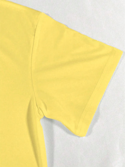 LUNE Smiling Sun "BE THE SUNSHINE" Beach Vacation Style Printed Casual Cowboy Plus Size T-Shirt Yellow Summer
