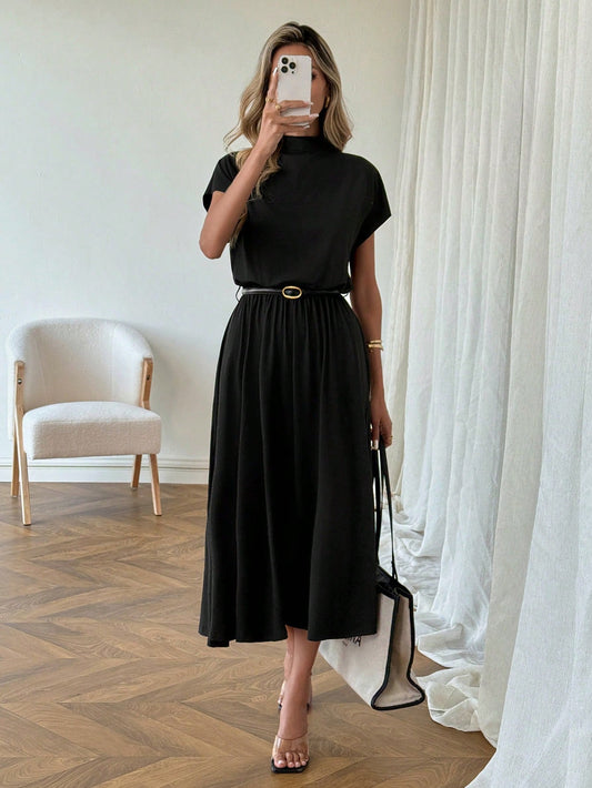 LUNE Women's Casual Turtleneck Low Waist Dress Spring To Summer Outfits Clothing Elegant Dresses For Women Black Office Date Night Teachers' Day