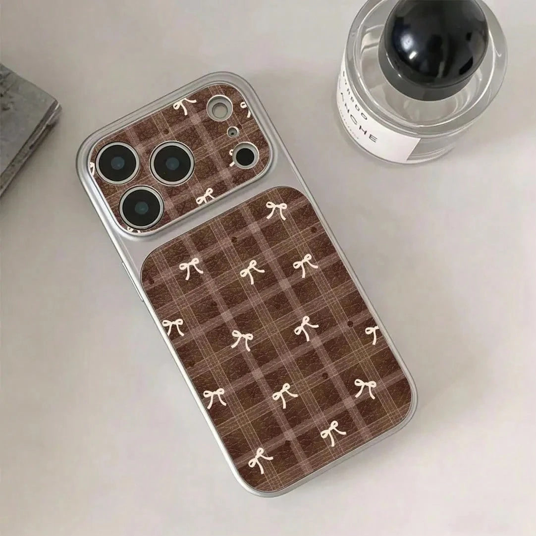 Luxury INS Grid Ripple Point Bow Pattern Leather Phone Case Suitable For IPhone 17 16 15 14 13 Pro Max Protective High-End Cover