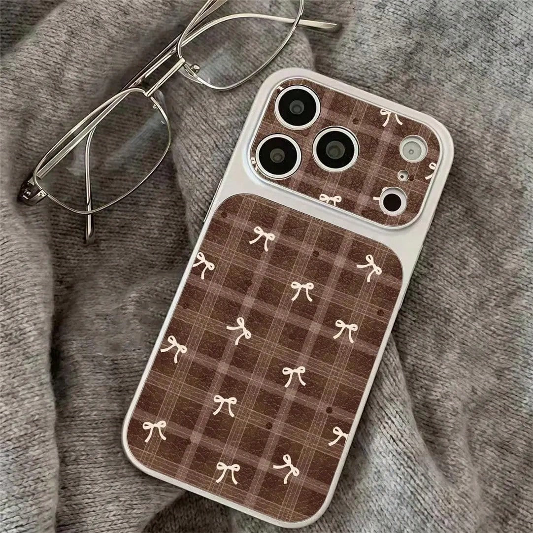 Luxury INS Grid Ripple Point Bow Pattern Leather Phone Case Suitable For IPhone 17 16 15 14 13 Pro Max Protective High-End Cover