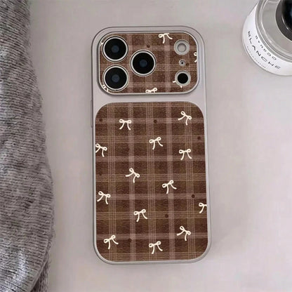 Luxury INS Grid Ripple Point Bow Pattern Leather Phone Case Suitable For IPhone 17 16 15 14 13 Pro Max Protective High-End Cover