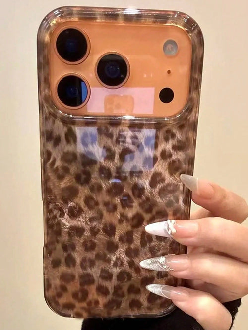 Luxury Leopard Print Element Fashion Phone Case Leopard Print Autumn Brown Glitter Glacier Phone Case Compatible With Iphone 17 Pro Max 17 Pro 17 16 Pro Max 16 Pro 16 15 Pro Max 15 Pro 15 14 Pro Max 1