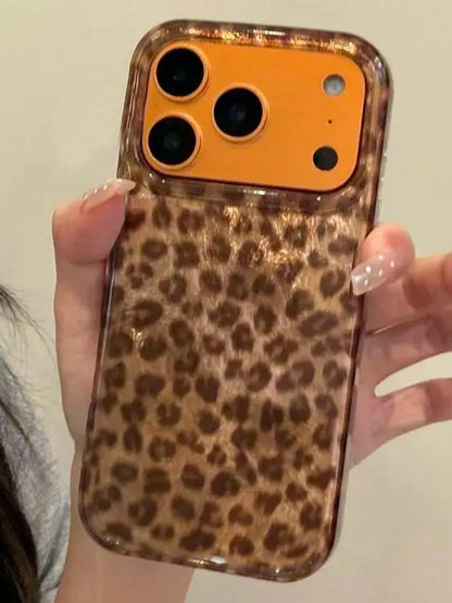 Luxury Leopard Print Element Fashion Phone Case Leopard Print Autumn Brown Glitter Glacier Phone Case Compatible With Iphone 17 Pro Max 17 Pro 17 16 Pro Max 16 Pro 16 15 Pro Max 15 Pro 15 14 Pro Max 1