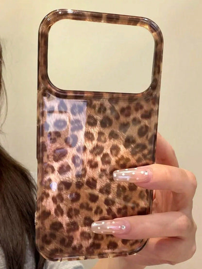 Luxury Leopard Print Element Fashion Phone Case Leopard Print Autumn Brown Glitter Glacier Phone Case Compatible With Iphone 17 Pro Max 17 Pro 17 16 Pro Max 16 Pro 16 15 Pro Max 15 Pro 15 14 Pro Max 1