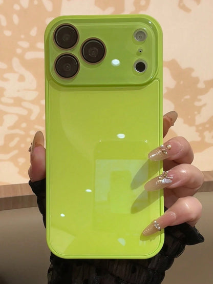 Luxury Solid Color Glossy Glass Phone Case Compatible With IPhone 17 Pro Max, 16, 15, 14, 13, 12, 11 Pro Max, Lens Protection, Minimalist Solid Color Cute & Elegant Phone Case Compatible With IPhone 1