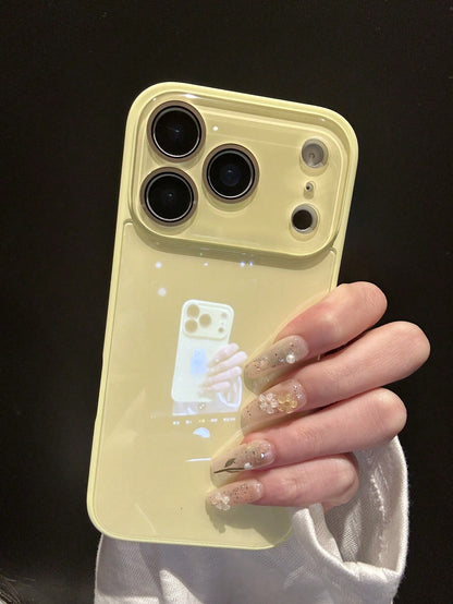 Luxury Solid Color Glossy Glass Phone Case Compatible With IPhone 17 Pro Max, 16, 15, 14, 13, 12, 11 Pro Max, Lens Protection, Minimalist Solid Color Cute & Elegant Phone Case Compatible With IPhone 1