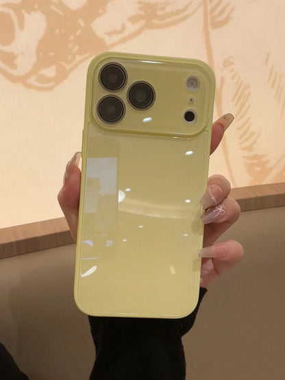 Luxury Solid Color Glossy Glass Phone Case Compatible With IPhone 17 Pro Max, 16, 15, 14, 13, 12, 11 Pro Max, Lens Protection, Minimalist Solid Color Cute & Elegant Phone Case Compatible With IPhone 1