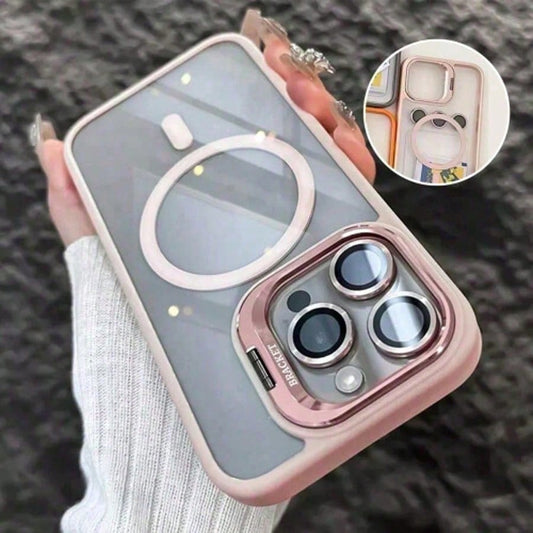Luxury Transparent Magnetic Phone Case For IPhone 17 Pro Max 16/15/14 Plus, Rotating Camera Stand Holder,Full Protection Anti-Scratch Shockproof Cover