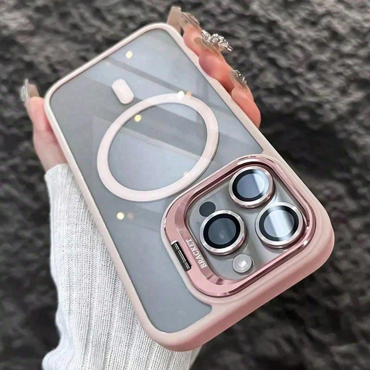 Luxury Transparent Magnetic Phone Case For IPhone 17 Pro Max 16/15/14 Plus, Rotating Camera Stand Holder,Full Protection Anti-Scratch Shockproof Cover