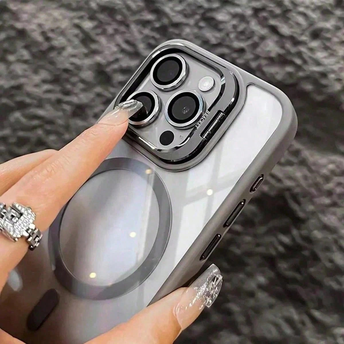 Luxury Transparent Magnetic Phone Case For IPhone 17 Pro Max 16/15/14 Plus, Rotating Camera Stand Holder,Full Protection Anti-Scratch Shockproof Cover