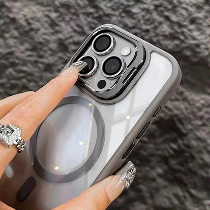 Luxury Transparent Magnetic Phone Case For IPhone 17 Pro Max 16/15/14 Plus, Rotating Camera Stand Holder,Full Protection Anti-Scratch Shockproof Cover