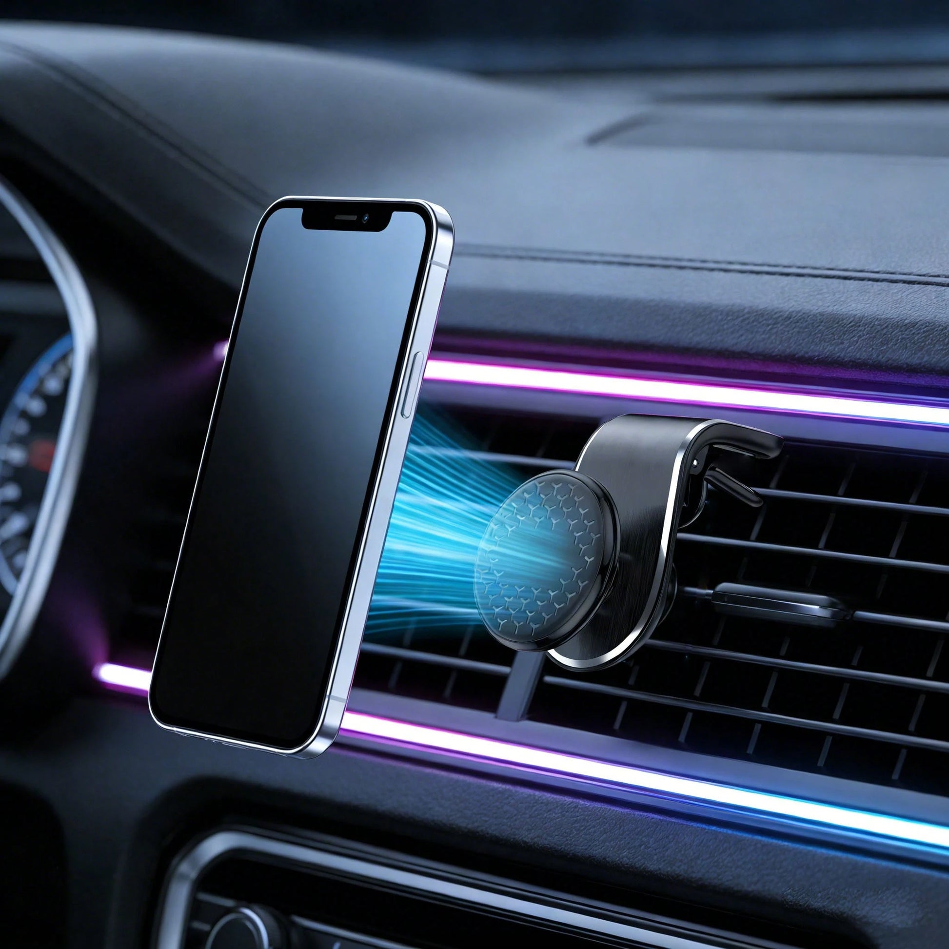 Magnetic Car Air Vent Mount, Strong Magnetic Absorption Anti-Shock, 360° Rotation Multi-Angle, Air Vent Installation Won't Block Vision, Multi-Scenario Applicable, Navigation & Office