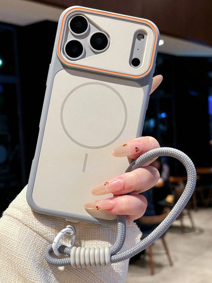 Magnetic Matte Dual-Color Phone Case With Lanyard Compatible With 17 Pro Max, 17 Pro, 16 Pro Max, 16 Pro, 15 Pro Max, 15 Pro, 14 Pro Max, 14 Pro, 13 Pro Max, 13 Pro, Couple Gift, Wireless Charging, An