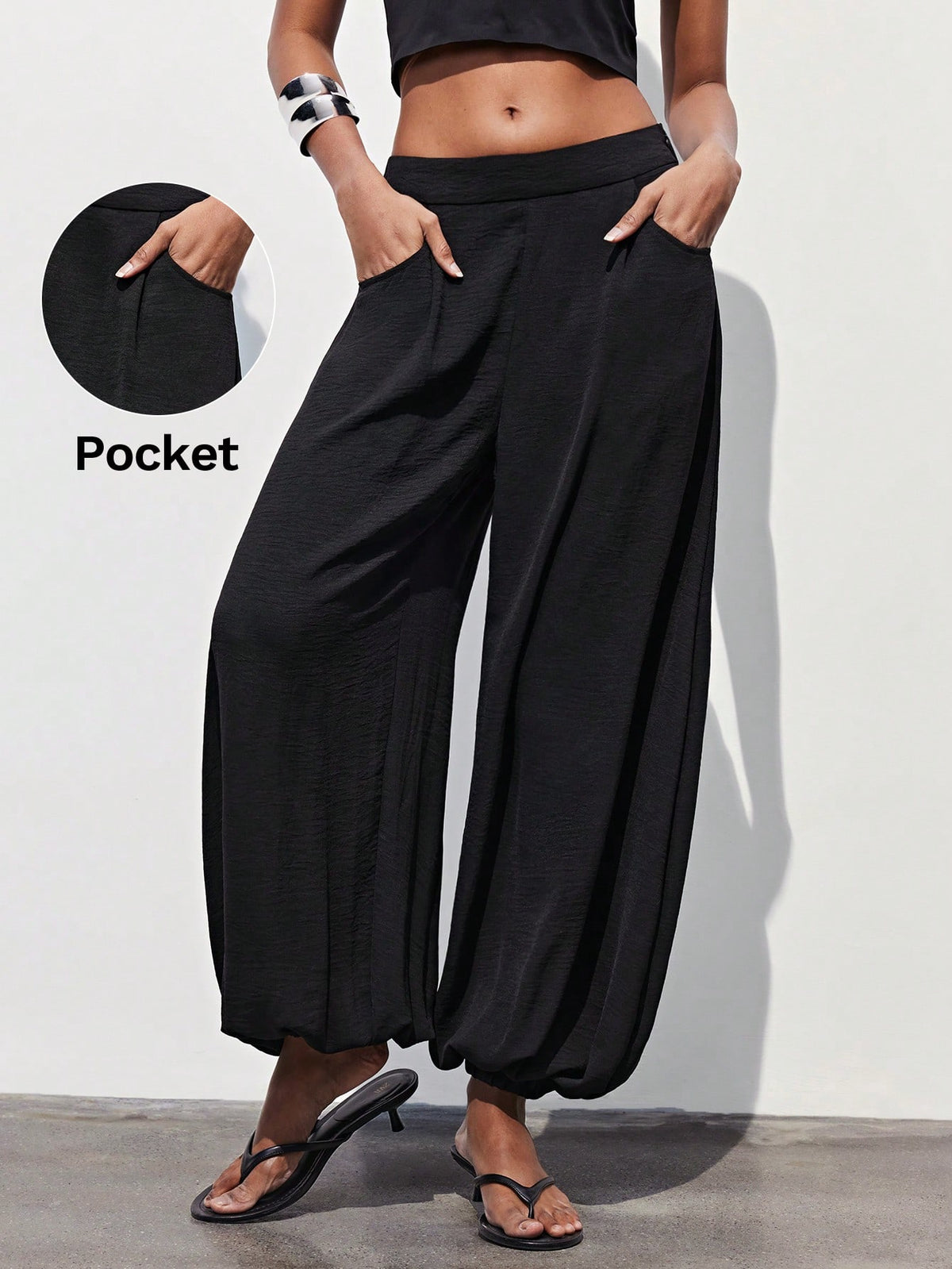 Maija Women's Solid Color Pocket Casual Loose Tapered Pants