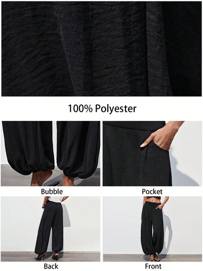 Maija Women's Solid Color Pocket Casual Loose Tapered Pants