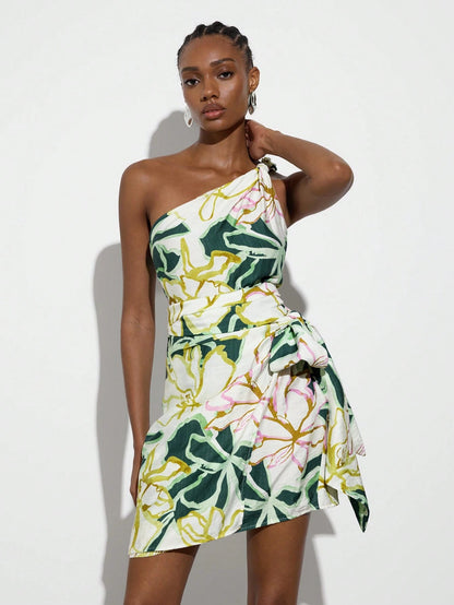 Maija Women's Summer Holiday Floral Print Sleeveless Mini Dress, White Floral Boho Tropical Vacation Cocktail Garden Party Wedding Graduation Elegant Casual