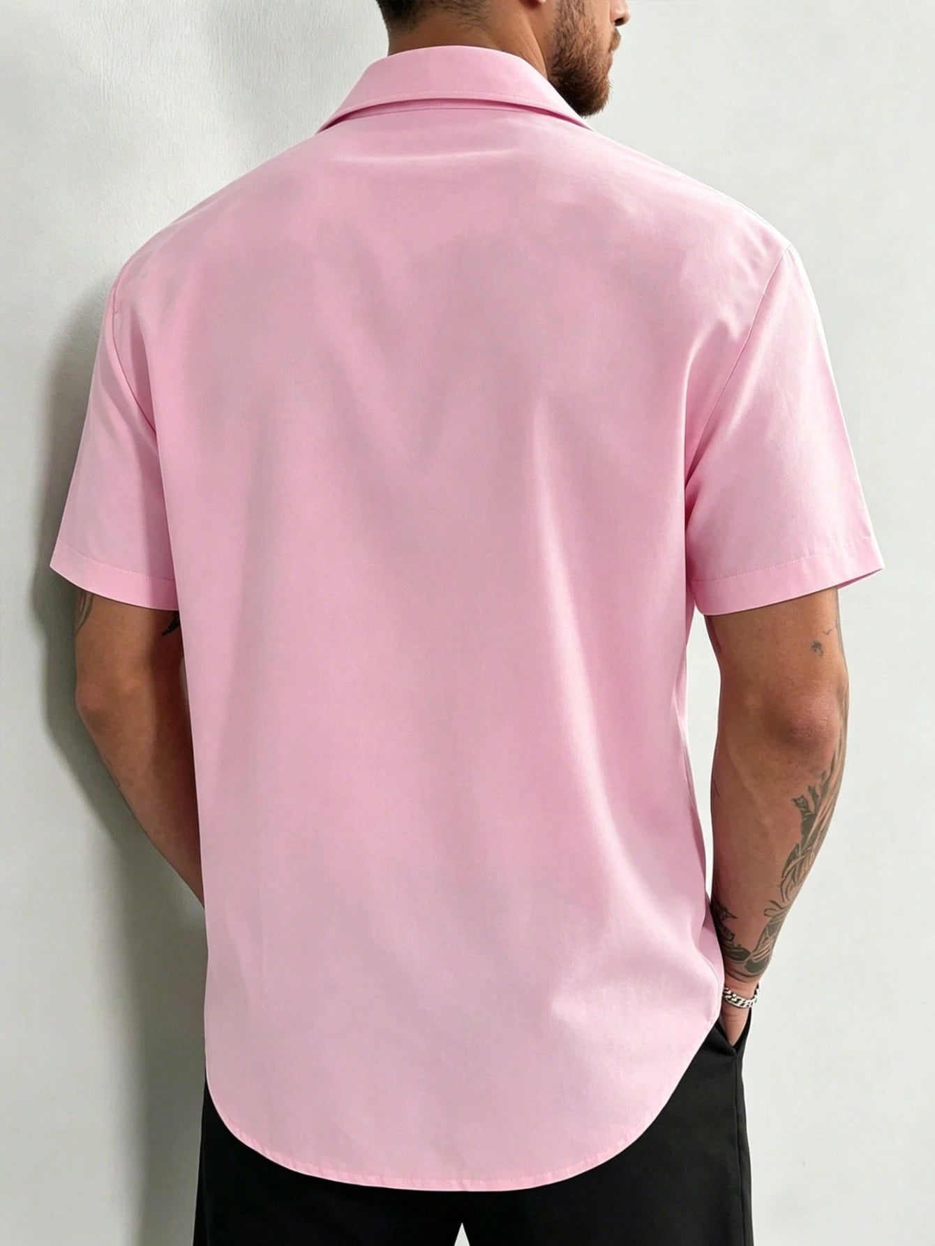 Manfinity Dauomo Men's Solid Color Button-Front Short Sleeve Shirt, Summer