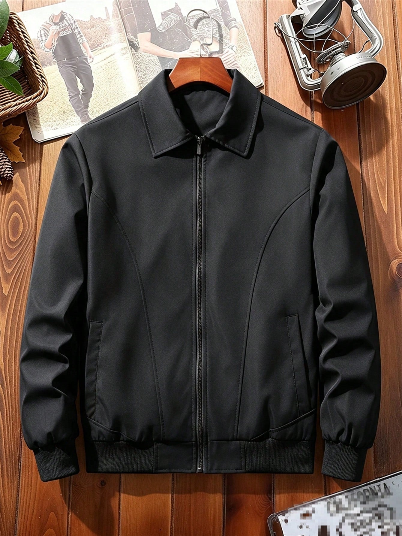 Manfinity Homme Men's Solid Color Zip-Up Casual Versatile Daily Travel Long Sleeve Jacket
