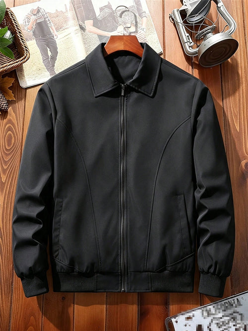 Manfinity Homme Men's Solid Color Zip-Up Casual Versatile Daily Travel Long Sleeve Jacket