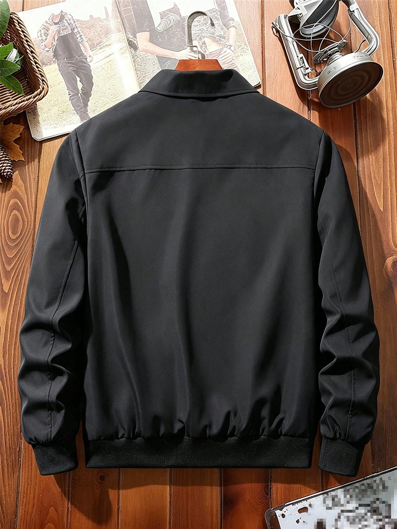 Manfinity Homme Men's Solid Color Zip-Up Casual Versatile Daily Travel Long Sleeve Jacket
