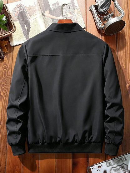 Manfinity Homme Men's Solid Color Zip-Up Casual Versatile Daily Travel Long Sleeve Jacket