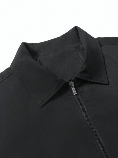 Manfinity Homme Men's Solid Color Zip-Up Casual Versatile Daily Travel Long Sleeve Jacket